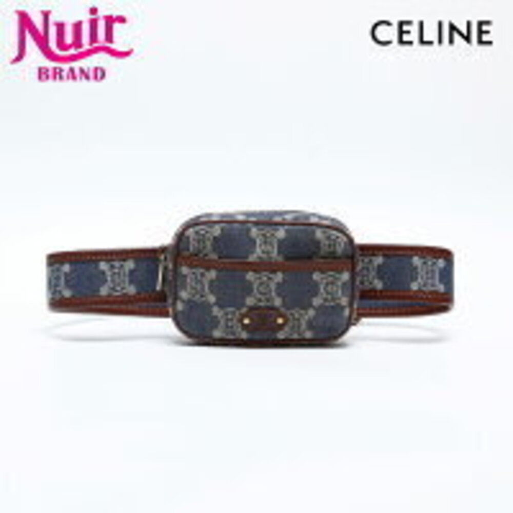 Celine Macadam Denim Clutch Belt Waist Bag Navy Blue